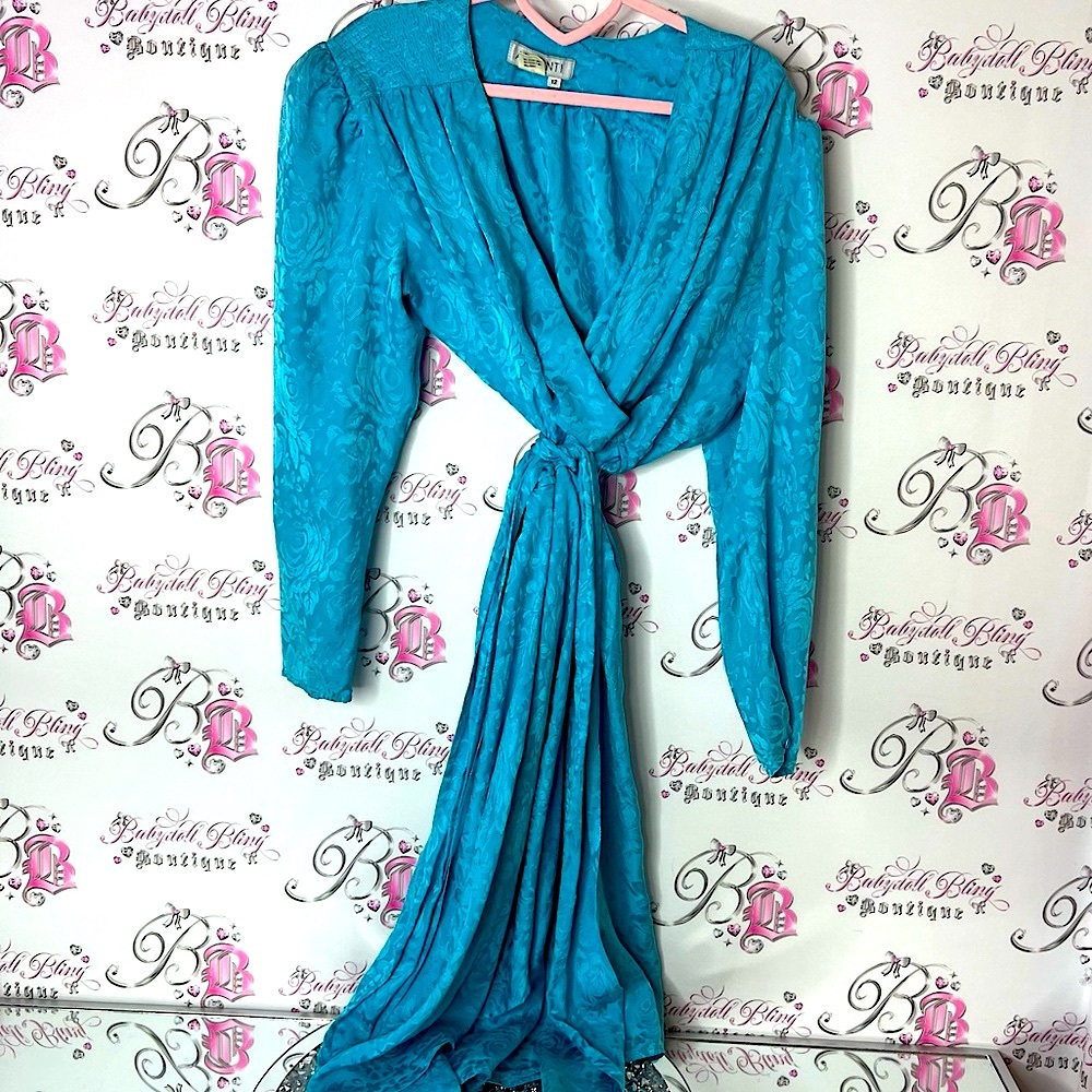 Artenti dress silk flowers belted belt tie up  Teal Floral Dress